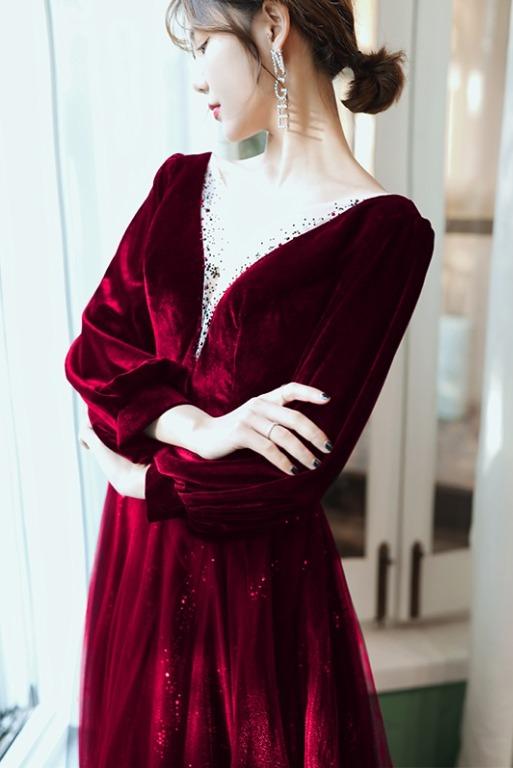 Red long sleeve new arrivals prom dresses plus size