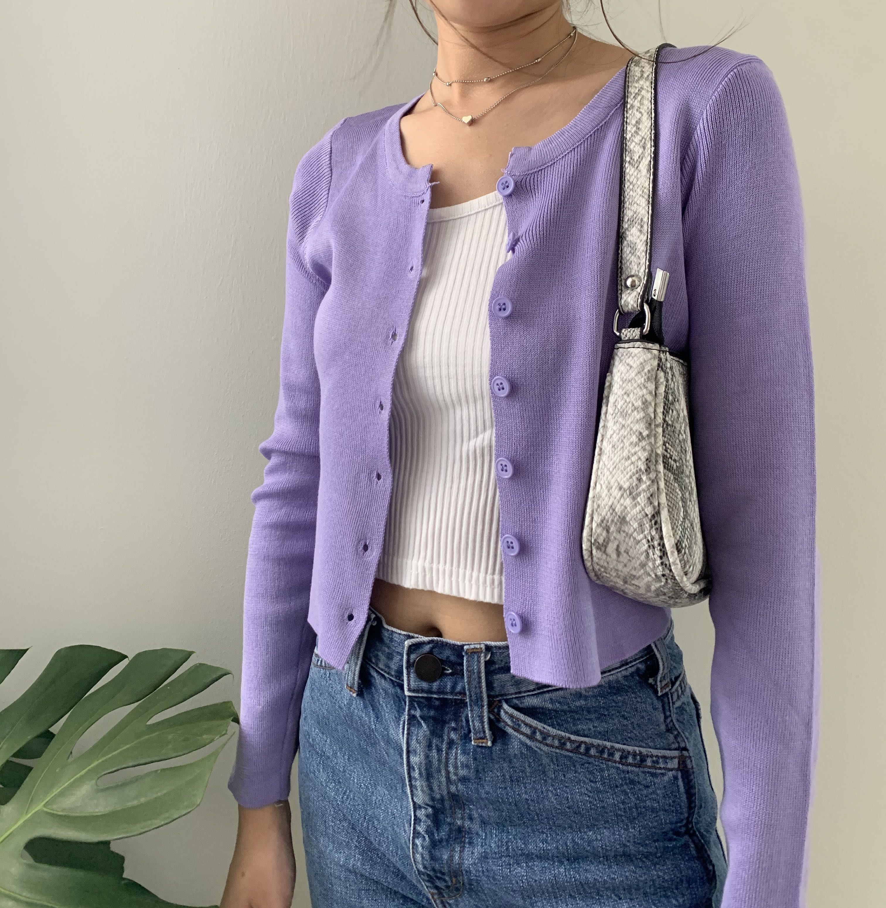 plum colored cardigan