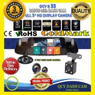 Qcy B33  Dashcam - 3way rearview mirror dashcam touch screen

(front, inside, and rear)three camera recording