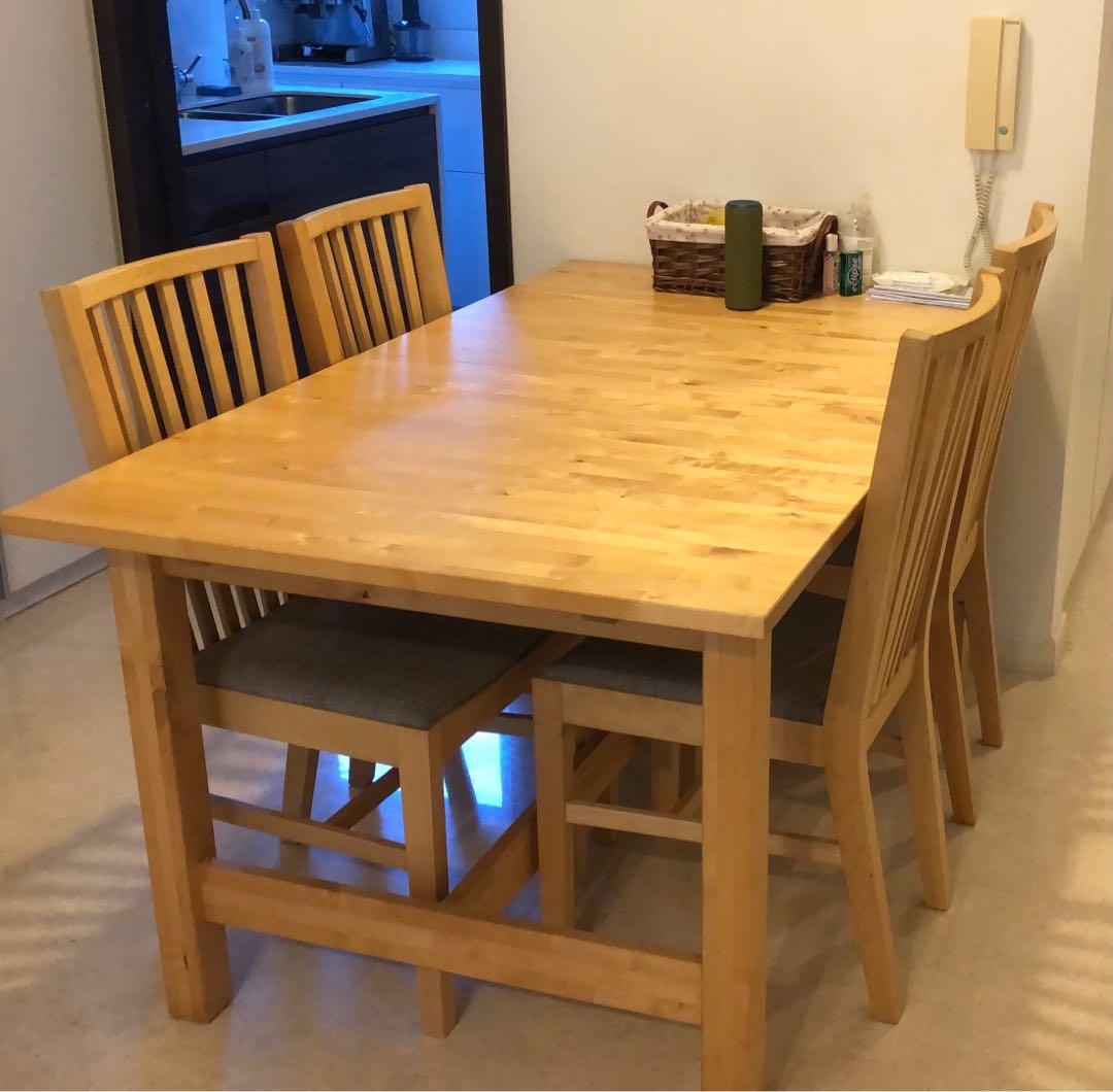 Solid Wood IKEA Dining Table & 4 Chairs, Furniture & Home Living