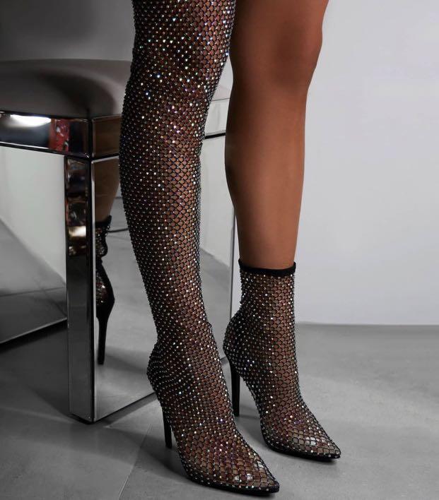 Thigh high bling boots clearance