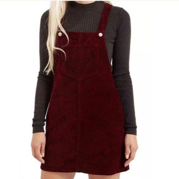 Topshop burgundy pinafore dress clearance