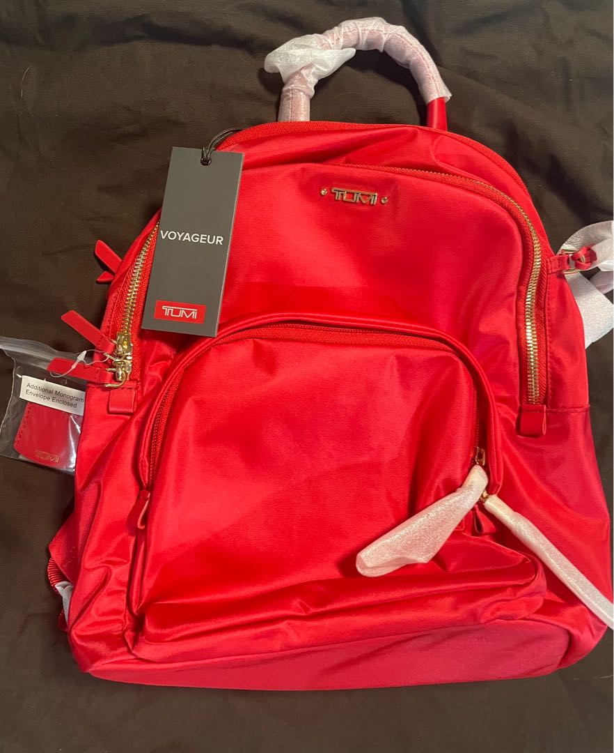 tumi red leather backpack