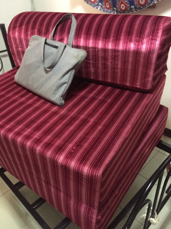 Uratex Sofa Bed Single folding bed foam velvet pink stripes cover