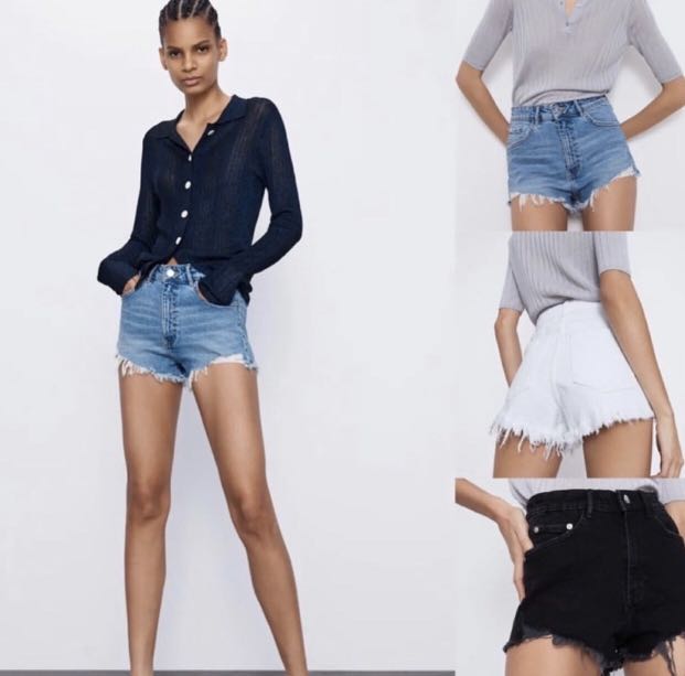 Zara hi rise frayed denim shorts Women s Fashion Bottoms Shorts