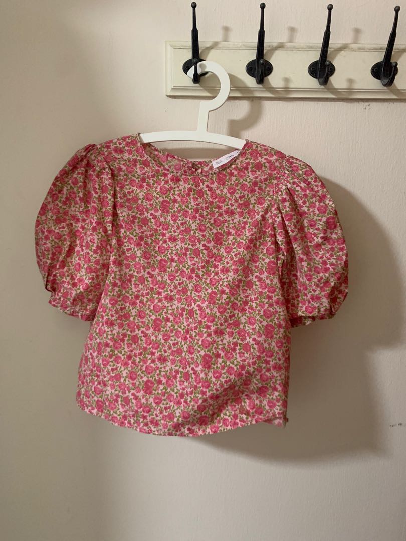 Zara Pink Floral Blouse, Women's Fashion, Tops, Blouses on Carousell