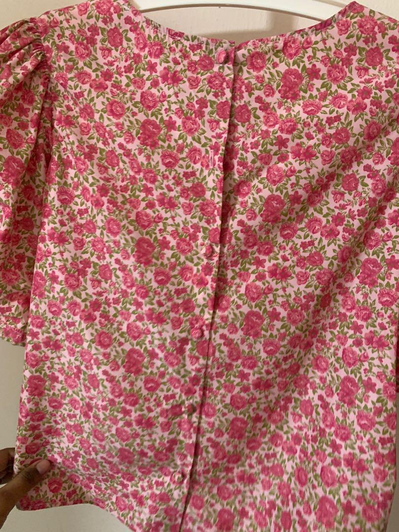Zara Pink Floral Blouse, Women's Fashion, Tops, Blouses on Carousell