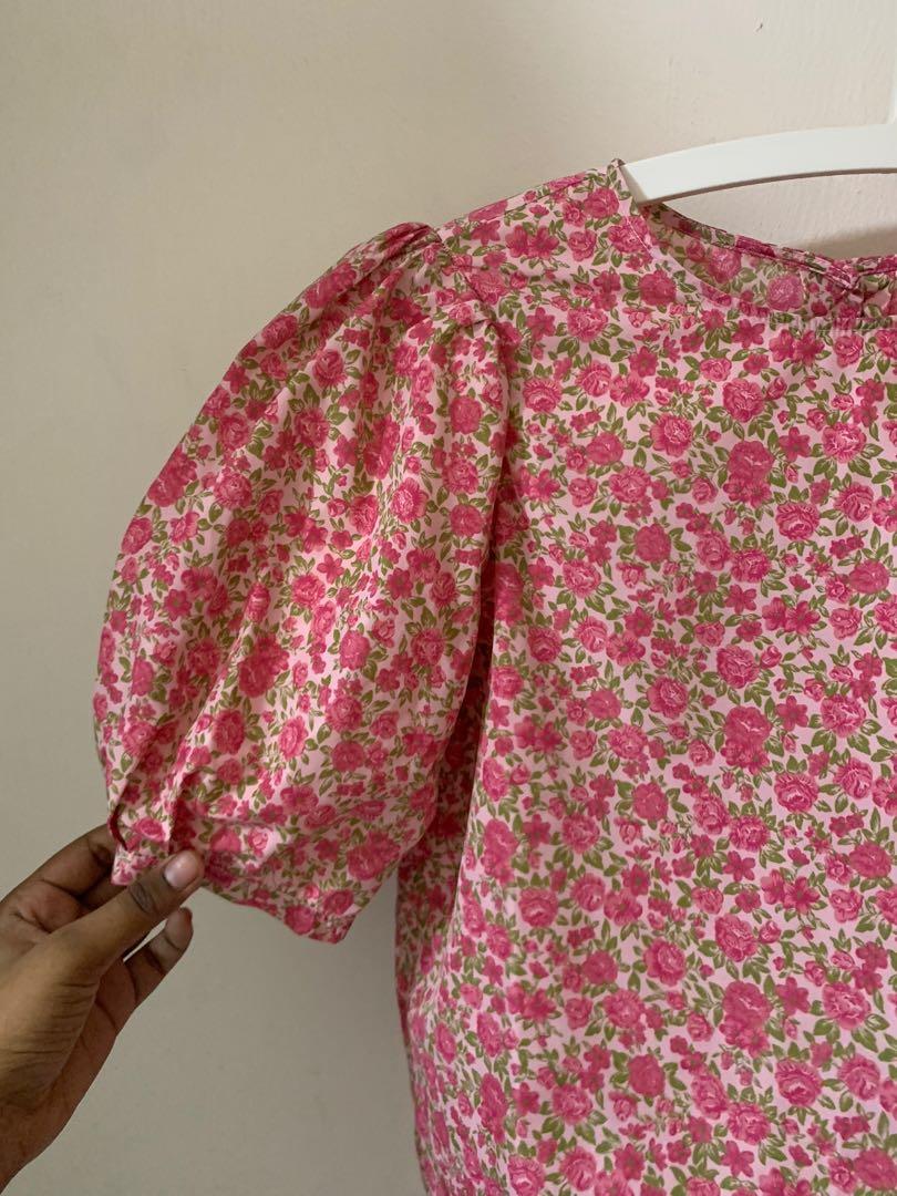 Zara Pink Floral Blouse, Women's Fashion, Tops, Blouses on Carousell