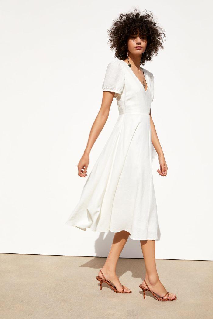 Zara White Linen Tea Midi Dress, Women ...