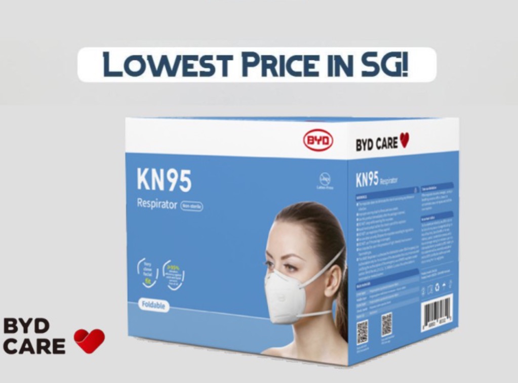 100 Authentic BYD Care KN95 Particulate Respirator Mask Single Use