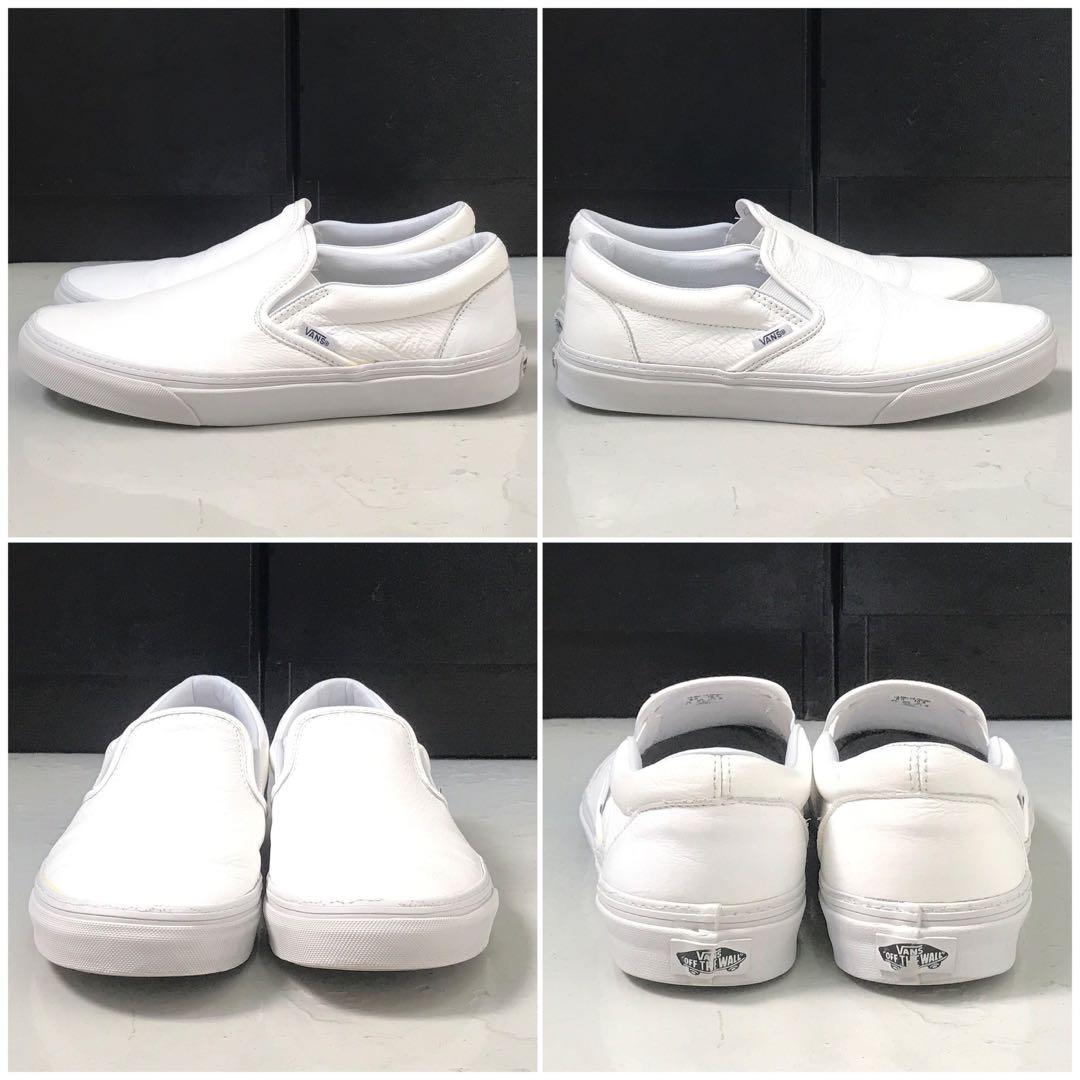 Vans premium leather deals slip on white