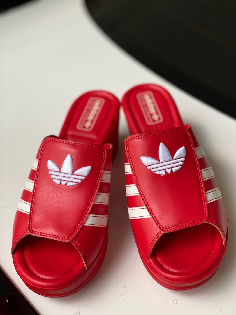 Adidas Lotta Volkova Red Trefoil Heeled Sandals, Women's Fashion ...