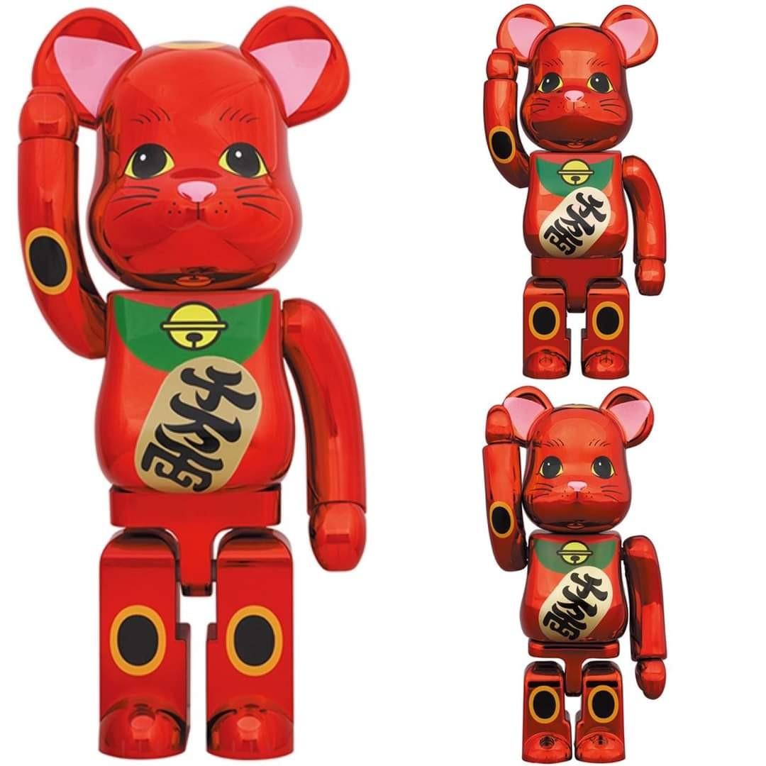 bearbrick招財貓梅金紅招財400％ 100％ be@rbrick, 興趣及遊戲, 玩具