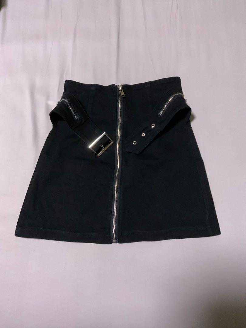 Black Denim Full Zip Skirt, Women's 