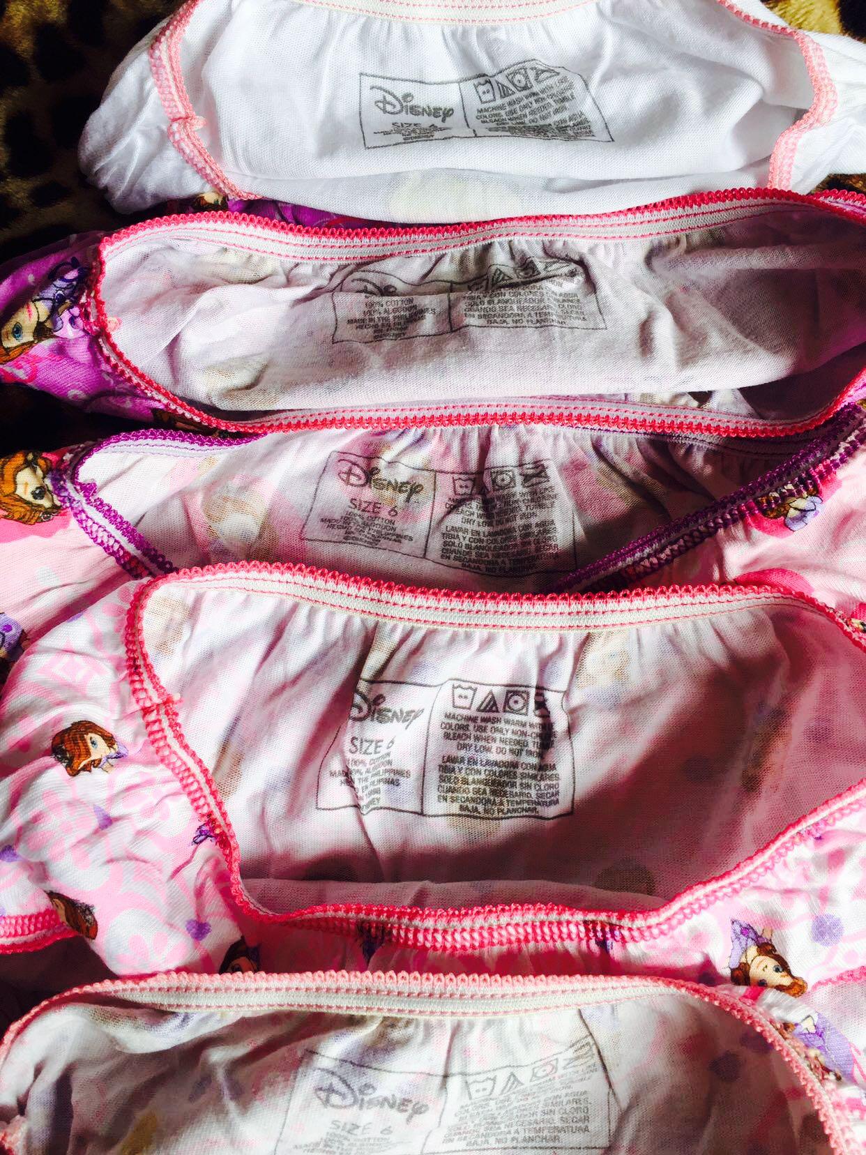 Disney Underwear Size 6 Take All 100 From 150! (Category: Other Baby Bathing & Changing Needs) located in Makati City. Submitted by jennyitems (Listing ID 1092787210, Image 3). Description: 🌸 Brand: Disney 🌸 Size: 6 🌸 Assorted Design but all are Disney’s. 🌸 Take All 5pcs for Only 150! 🌸 Sofia The First: White, Violet, Pink, White-Pink, Fuschia 🌸 You May give it to your Daughter, Niece, Sister our Friend. 🌸 Condition: 10/10 Unused 🌸 Shippi