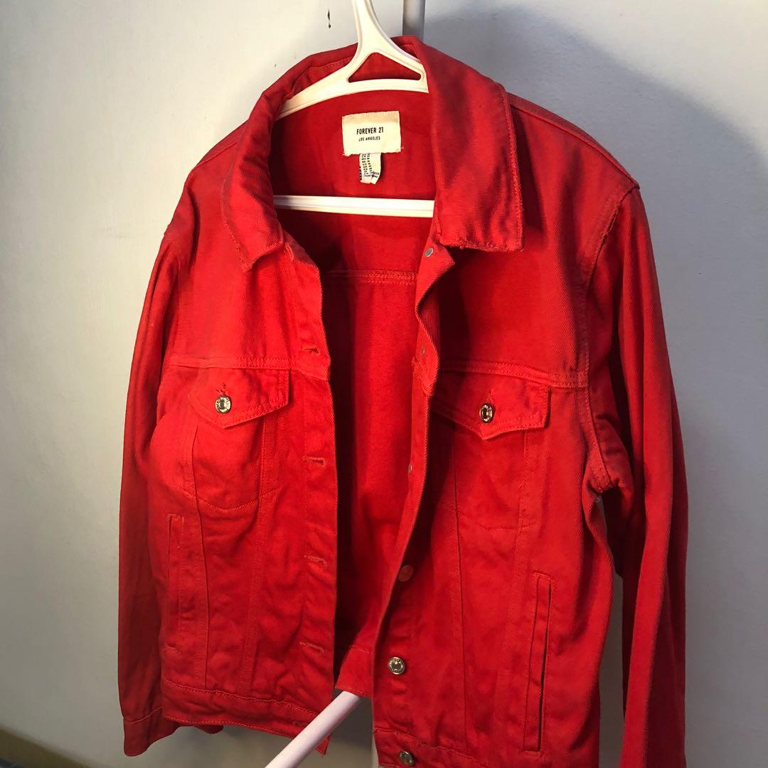 Red jean jacket forever 21 outlet