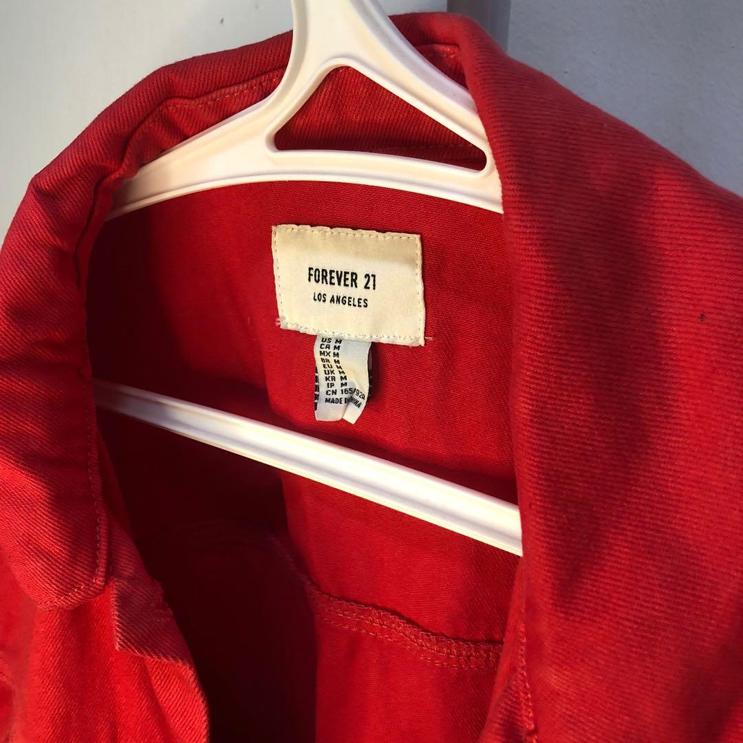 Forever 21 red denim hot sale jacket