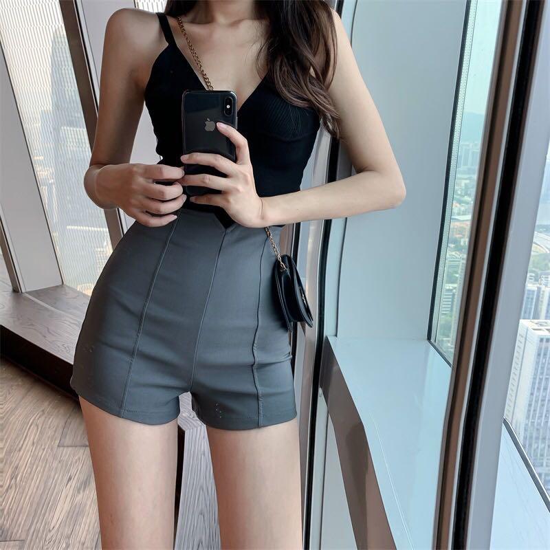 Grey high waisted shorts top