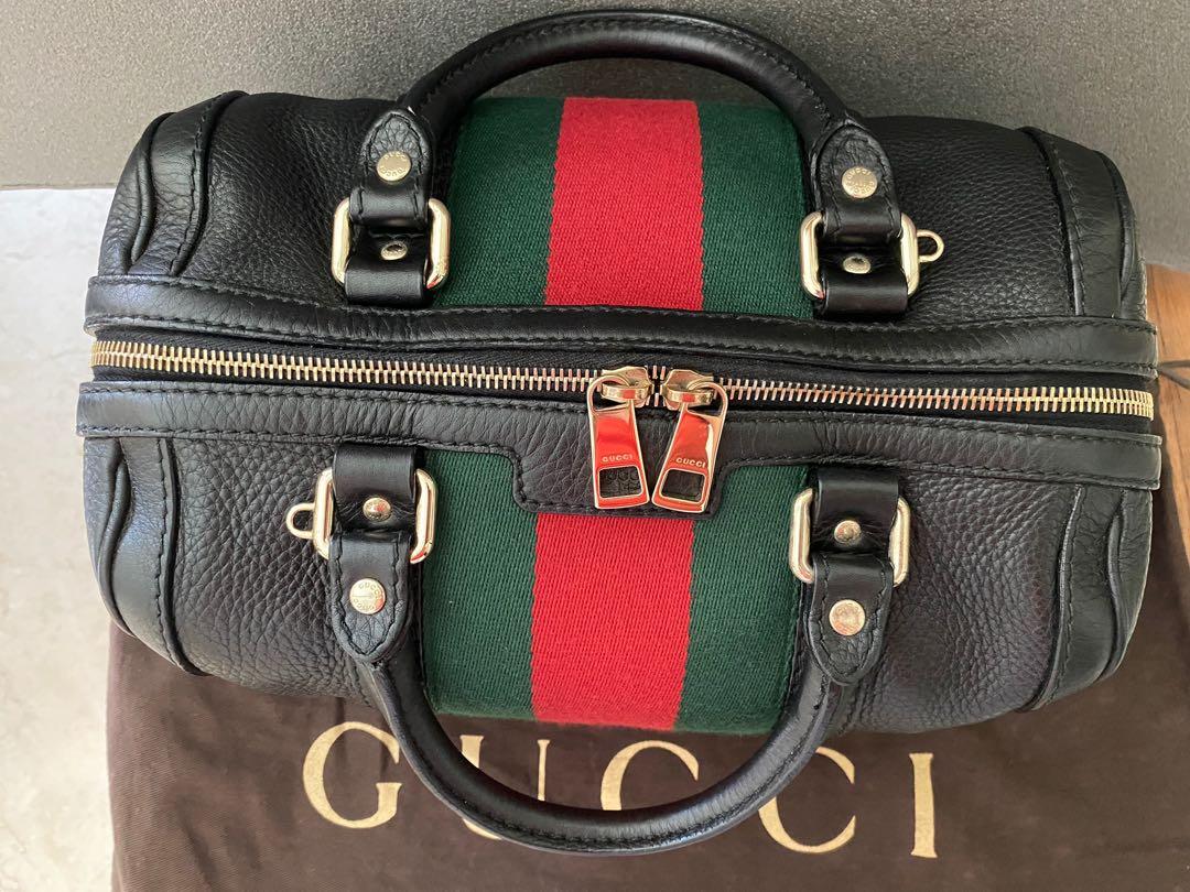 Gucci vintage web Boston bag (small) in black leather, Luxury, Bags &  Wallets on Carousell