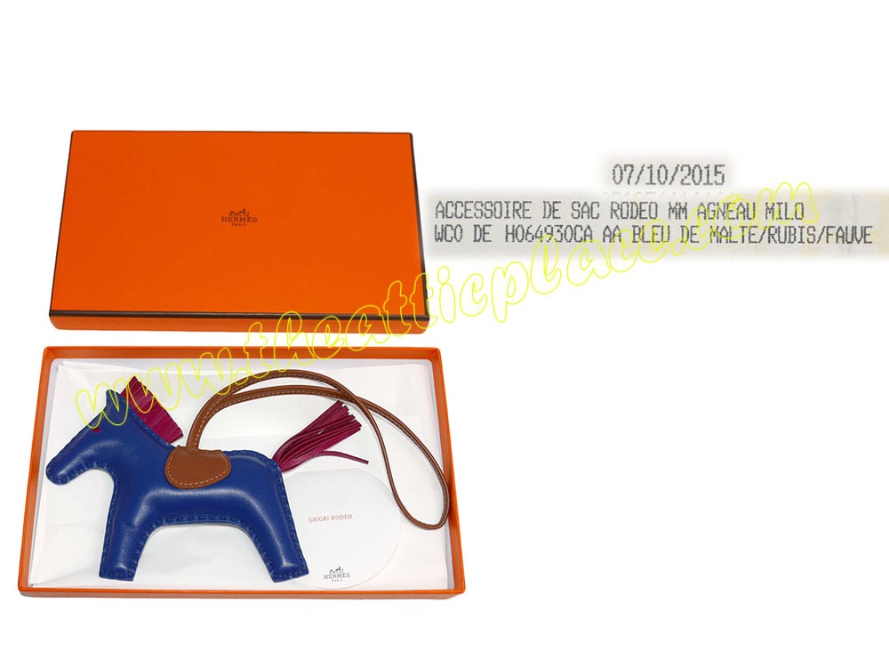 NIB Hermes Rodeo Horse Charm Milo Lambskin Birkin Kelly Lindy Bag PM Blue  Pink