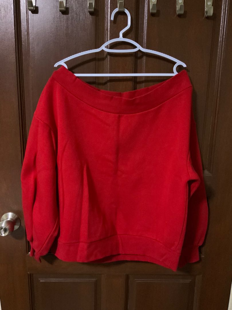 H M Red Off Shoulder Sweater Women s Fashion Tops Longsleeves