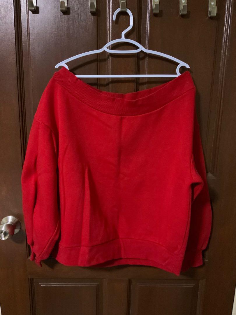 H M Red Off Shoulder Sweater