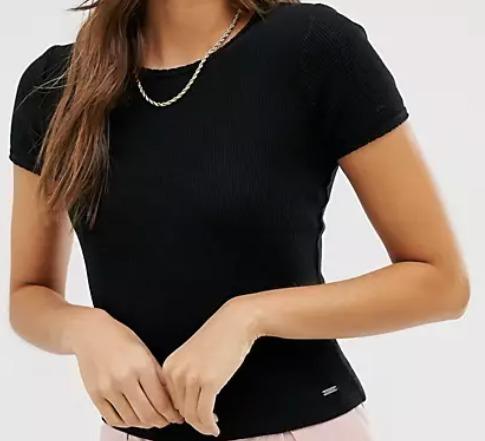 NEW Hollister Waffle Crop Baby T shirt in Black Women s Fashion Tops Shirts on Carousell