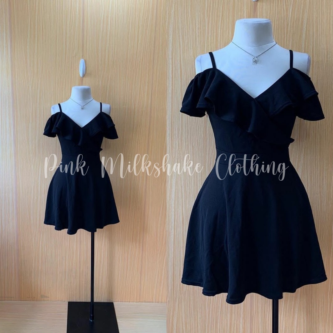 HQ Korean Off Shoulder Black Dress, Women's Fashion, Dresses & Sets ...