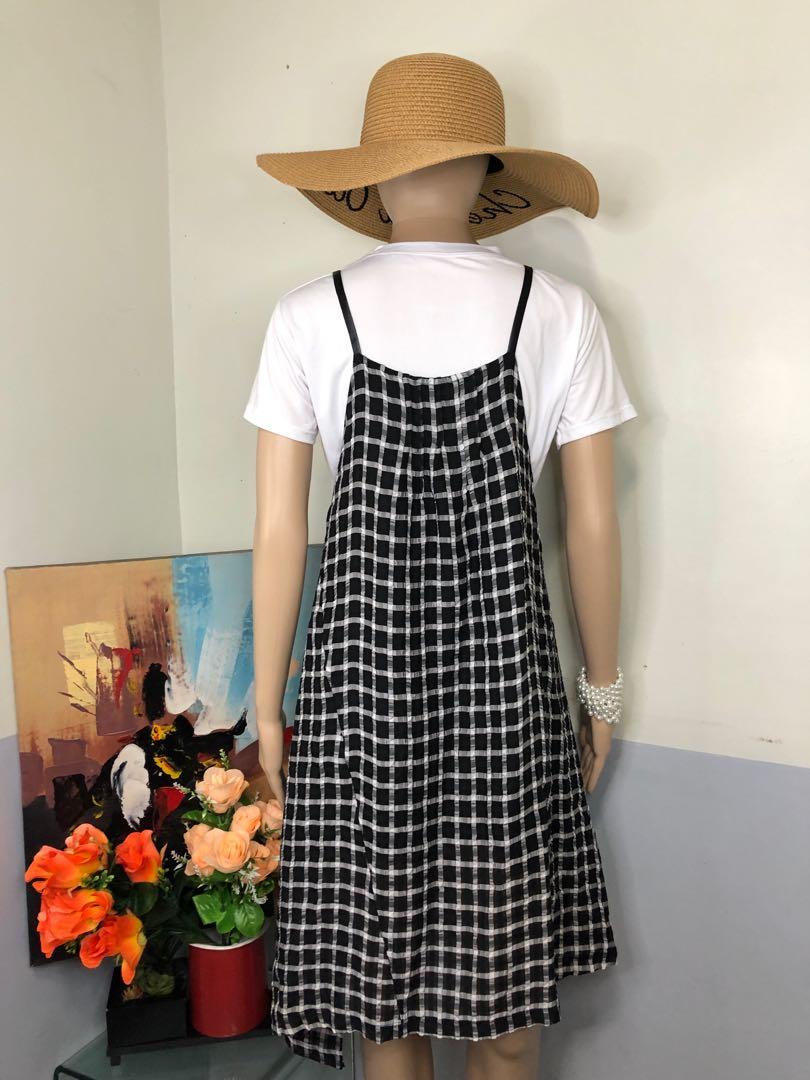 KOREAN STYLE CHECKERED JUMPER MIDI DRESS