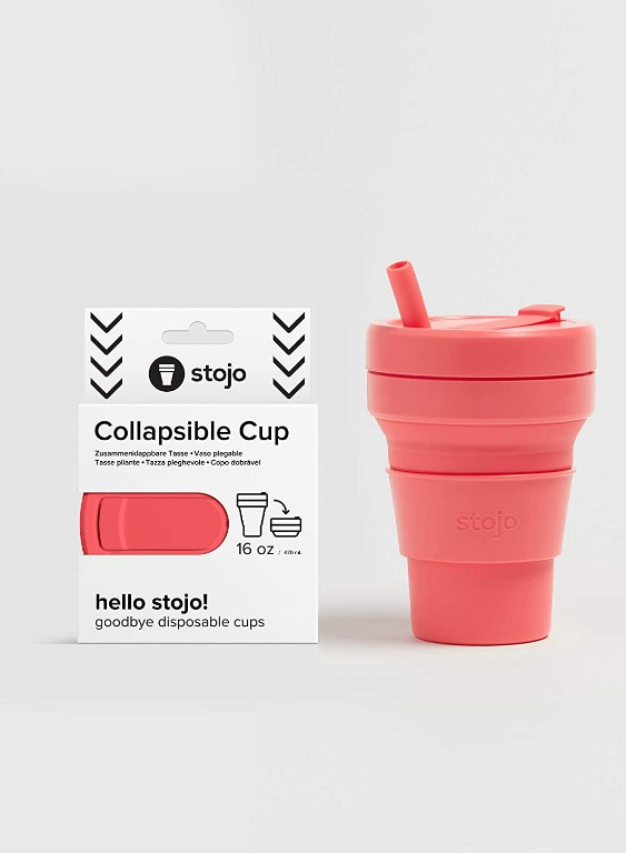 Original New Stojo 16 Oz 470 Ml Coral With A Straw Furniture Home Living Kitchenware Tableware Water Bottles Tumblers On Carousell