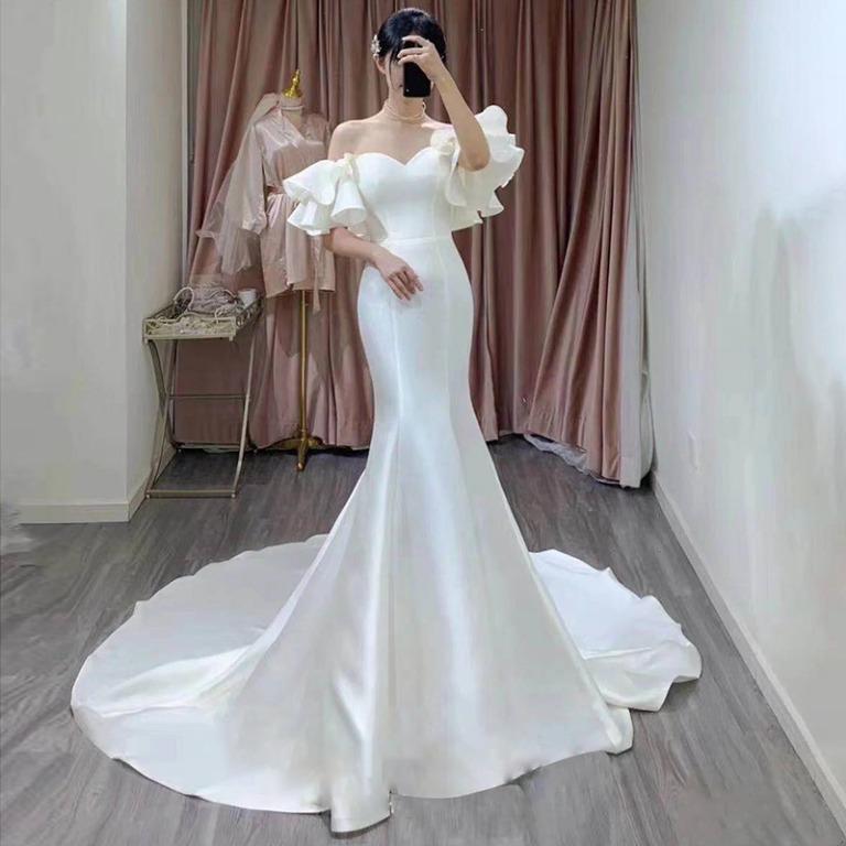 Pre order satin white off shoulder mermaid bodycon fishtail