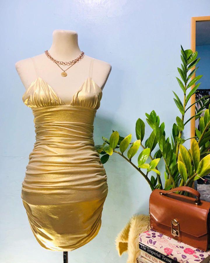 Sexy Golden Body Fit Party Dress, Women 
