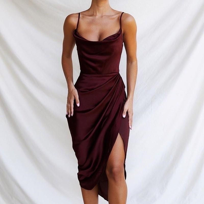Wine red silk new arrivals dress