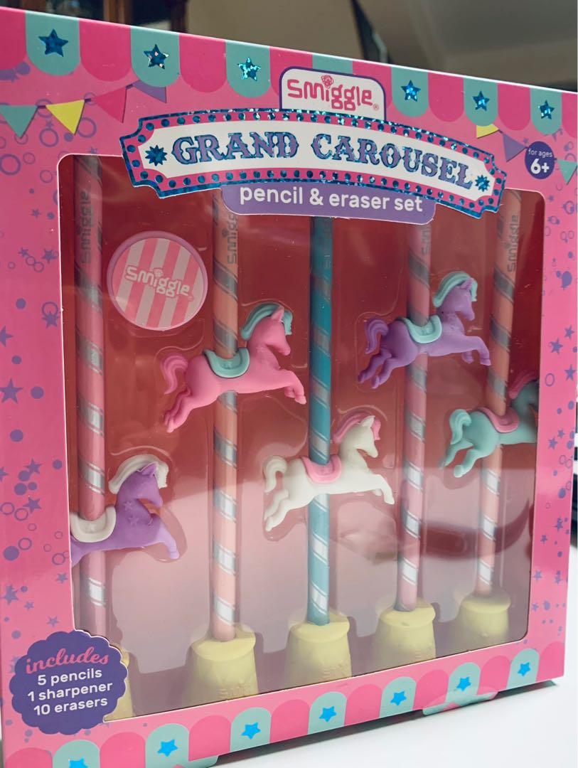 Sold Smiggle Grand Carousel pencil and eraser set, 興趣及遊戲, 手作＆自家設計