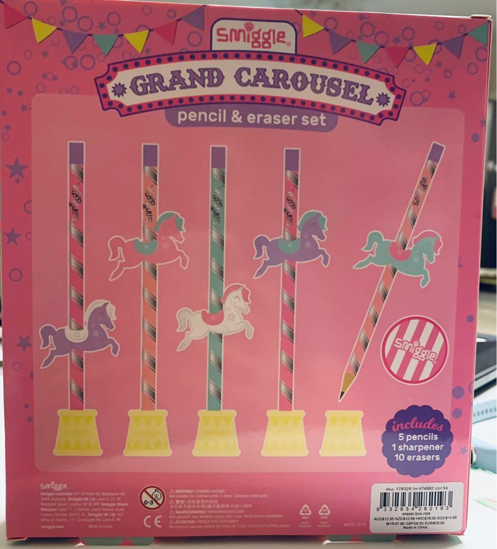 Sold Smiggle Grand Carousel pencil and eraser set, 興趣及遊戲, 手作＆自家設計