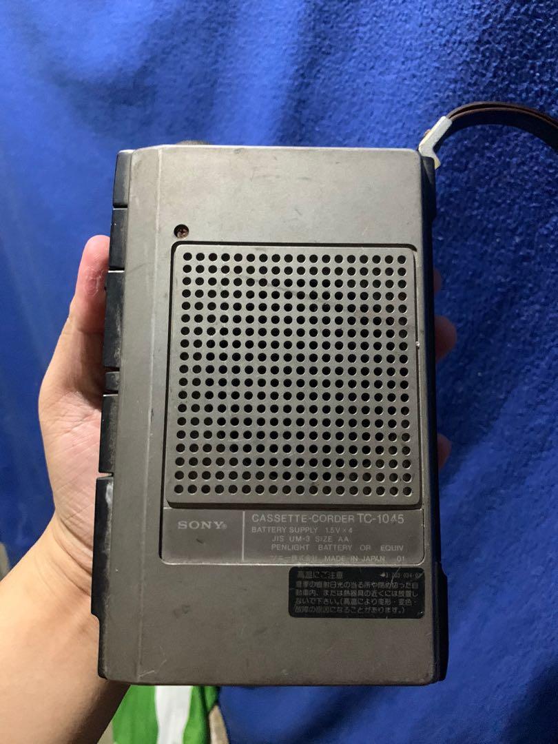 Vintage Sony Tc-1045 Cassette (Category: Portable Music Players) located in Manila. Submitted by moneymann888 (Listing ID 1092734530, Image 2). Description: Sf buyer shoulder Slighyly neg Good Condition! Sony TC-1045 Cassette Player Walkman Made in Japan Not tested Condition. Powers on but tape doesn't play, some wear and corrosion, needs some tlc. Very old and rare..