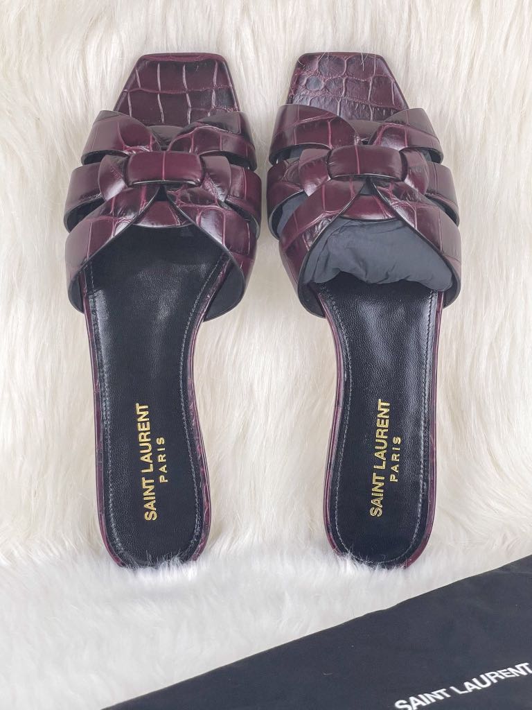 YSL Nu pieds Tribute flat sandals maroon size 38.5 EUR Women s