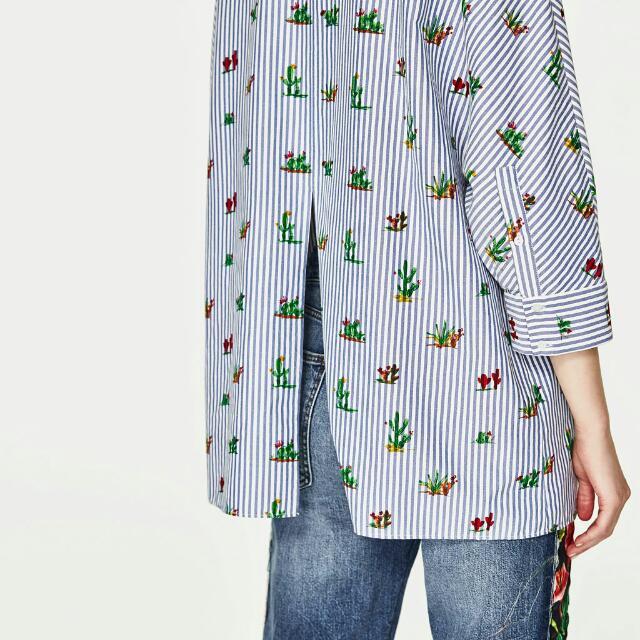 Zara Cactus Printed Top, Fesyen Wanita 
