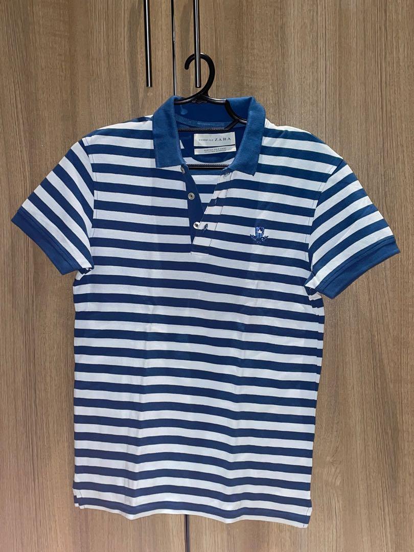 Zara Man Blue Striped Polo Shirt, Men's 