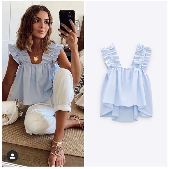 Zara Ruffled Poplin Top, Women's 