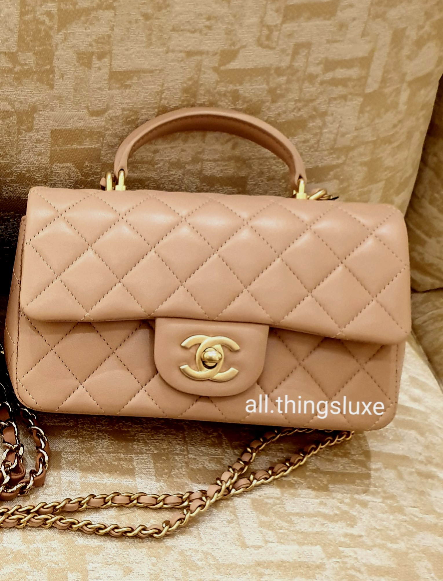 21A Chanel Mini Rectangular Top Handle Caramel Beige Grey Red GHW, Luxury,  Bags & Wallets on Carousell