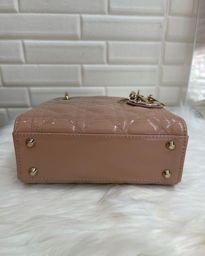 Christian Dior Rose des Vents Lady Dior Bag Embellished Metallic Calfskin  with Satin Mini Metallic 134333367