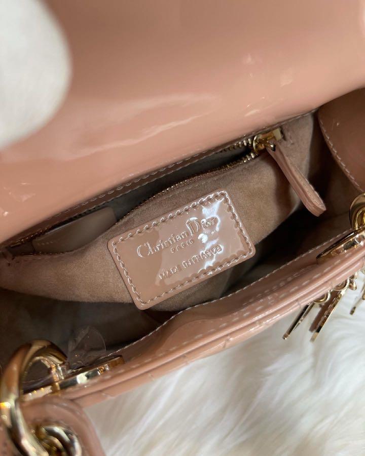 Mini Lady Dior Bag Rose Des Vents Patent Cannage Calfskin
