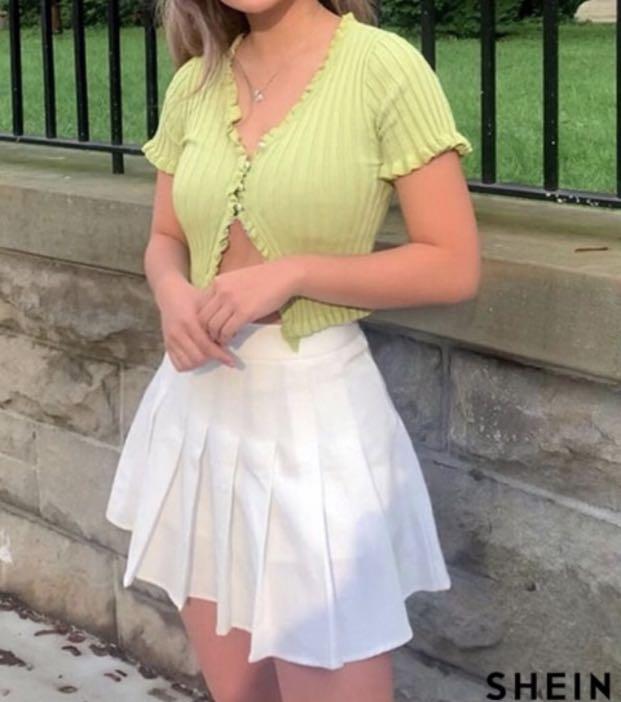 shein solid fold pleated skater skirt