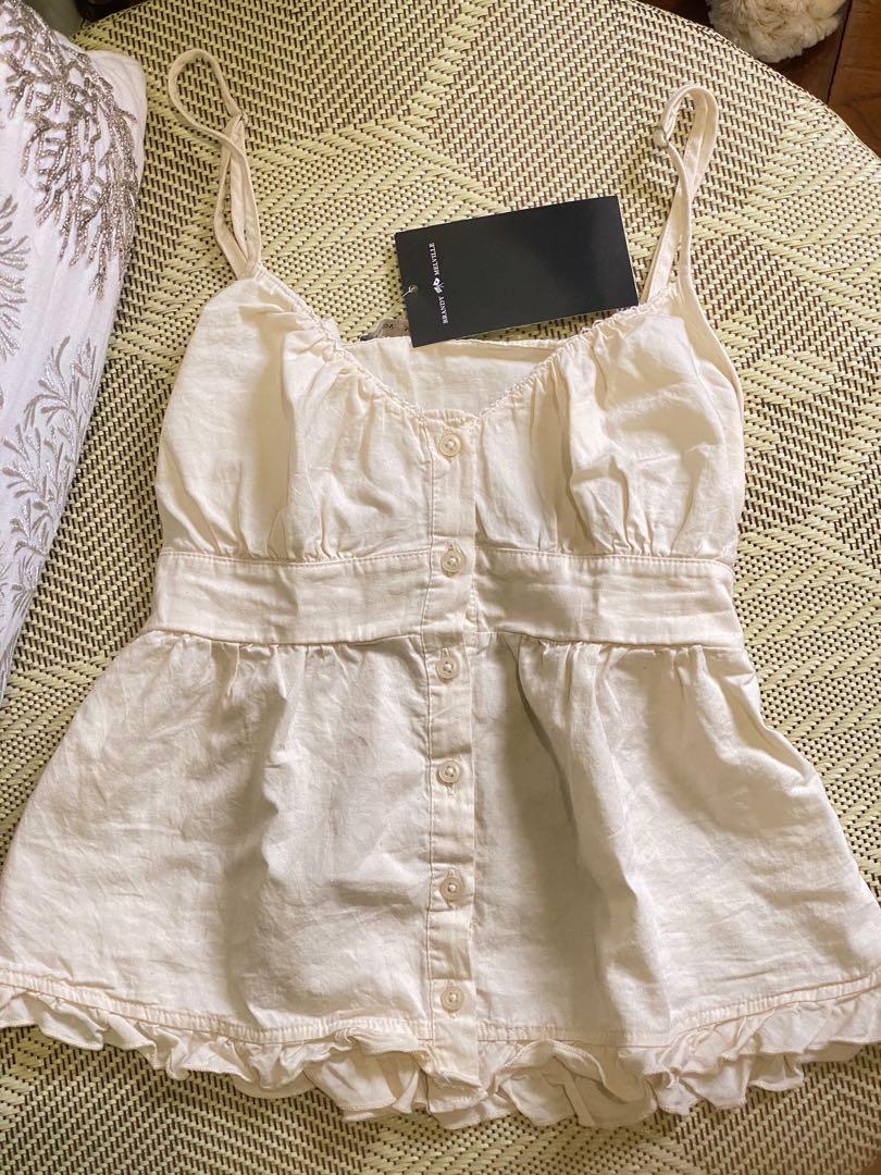 HER CLOSET, Brandy Melville kara top ୨୧ SOLD OUT VIA DEPOP (AU) lace  button up tank with adjustable straps and ties on the waist ! Brand New  With