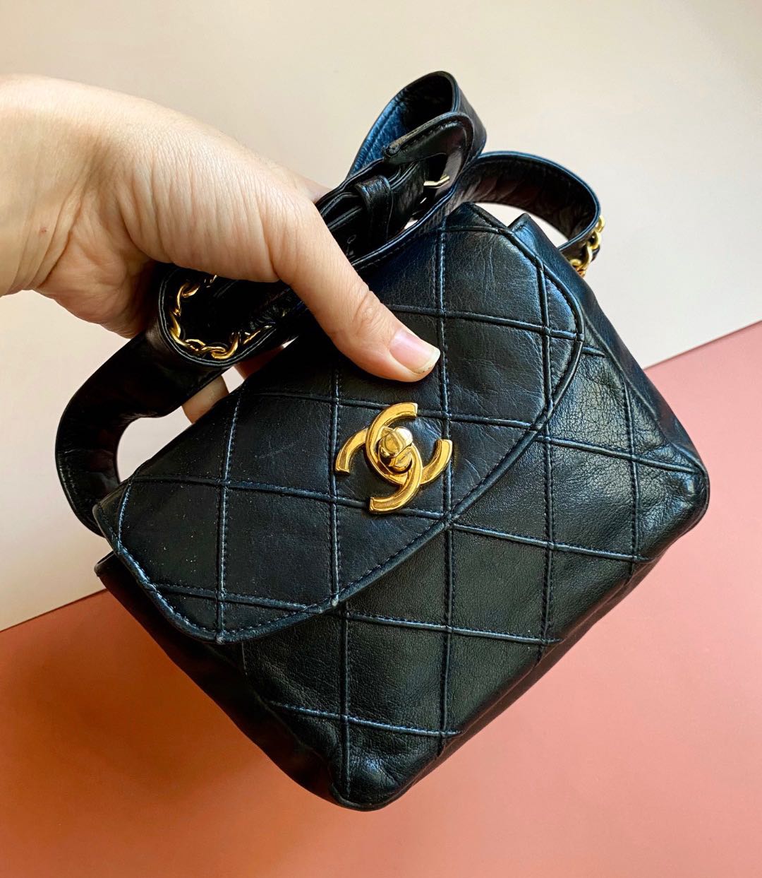 Vintage CHANEL Quilted Lambskin Leather Black Flap Mini Waist Belt Bag  Authentic, Luxury, Bags & Wallets on Carousell