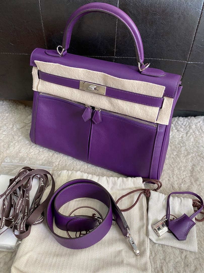 Kelly 32 leather handbag Hermès Purple in Leather - 23637654