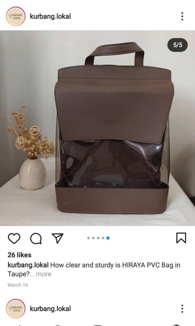 Hiraya PVC Multi Purpose Bag in chocolate brown (Category: Backpacks) located in Manila. Submitted by sydling (Listing ID 1092964778, Image 1). Description: -Locally made -original price is 800 selling for 300 -never been used -stitching is perfectly clean!! -can be used as a backpack, sling bag, and hand bag -last 2 photos for actual bag rfs: wasn't really using it and need to declutter.