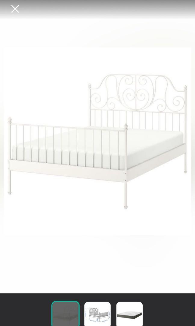 Ikea Leirvik Queen White bed frame, Furniture & Home Living, Furniture