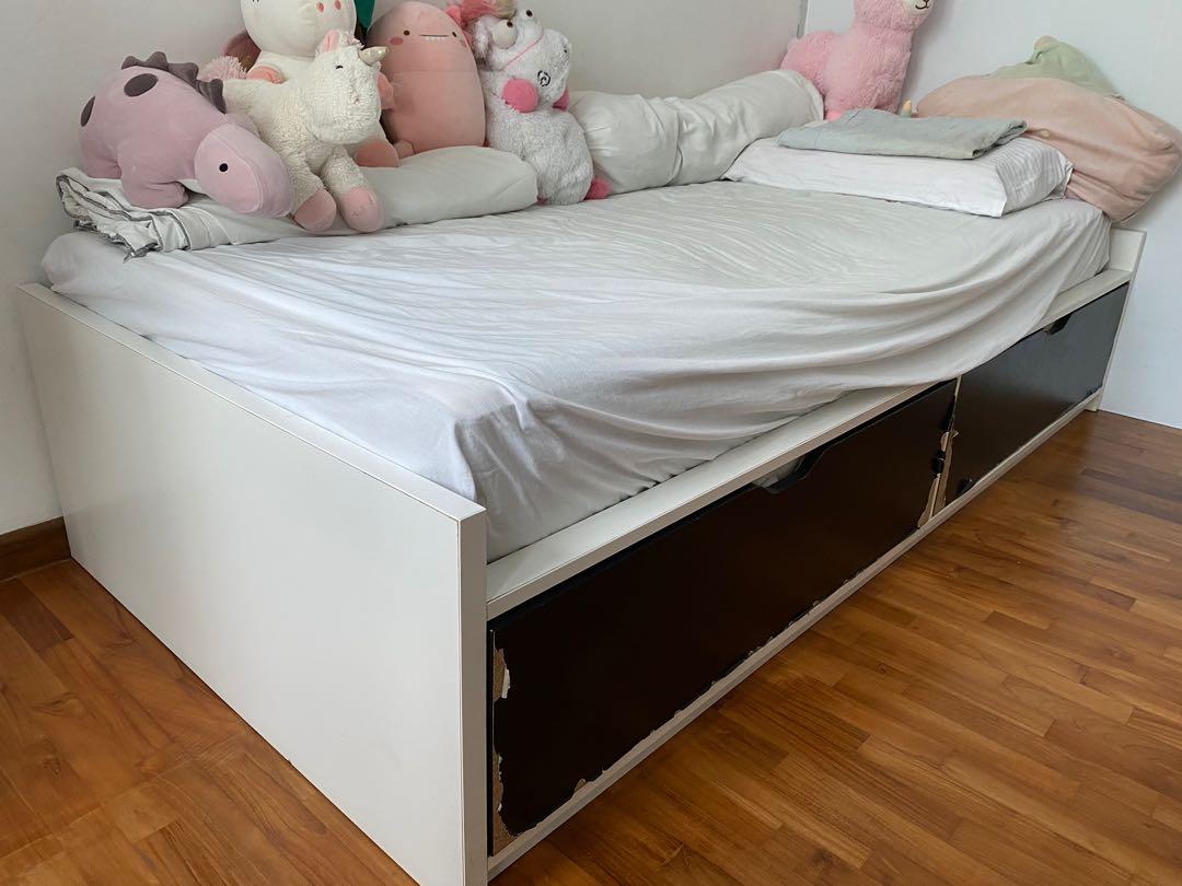 IKEA brimnes storage bed frame with mattress, Furniture & Home Living